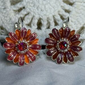 Vintage Avon Colorful Daisy Clip Earring  Enamel & Rhinestones